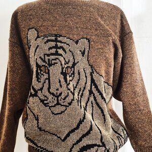 80s tiger sweater gold and brown M